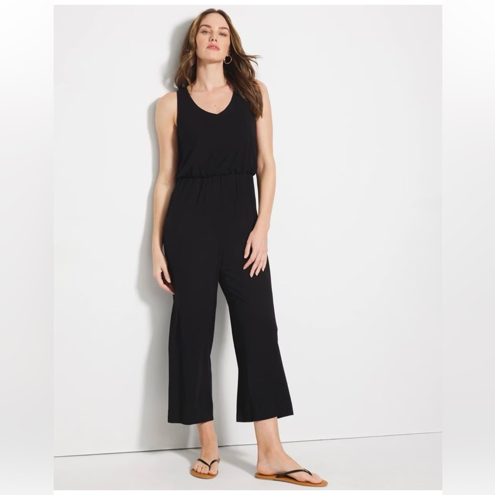 LOFT Black Sleeveless Wide Leg Jumpsuit - Petite Small - Travel Ready
